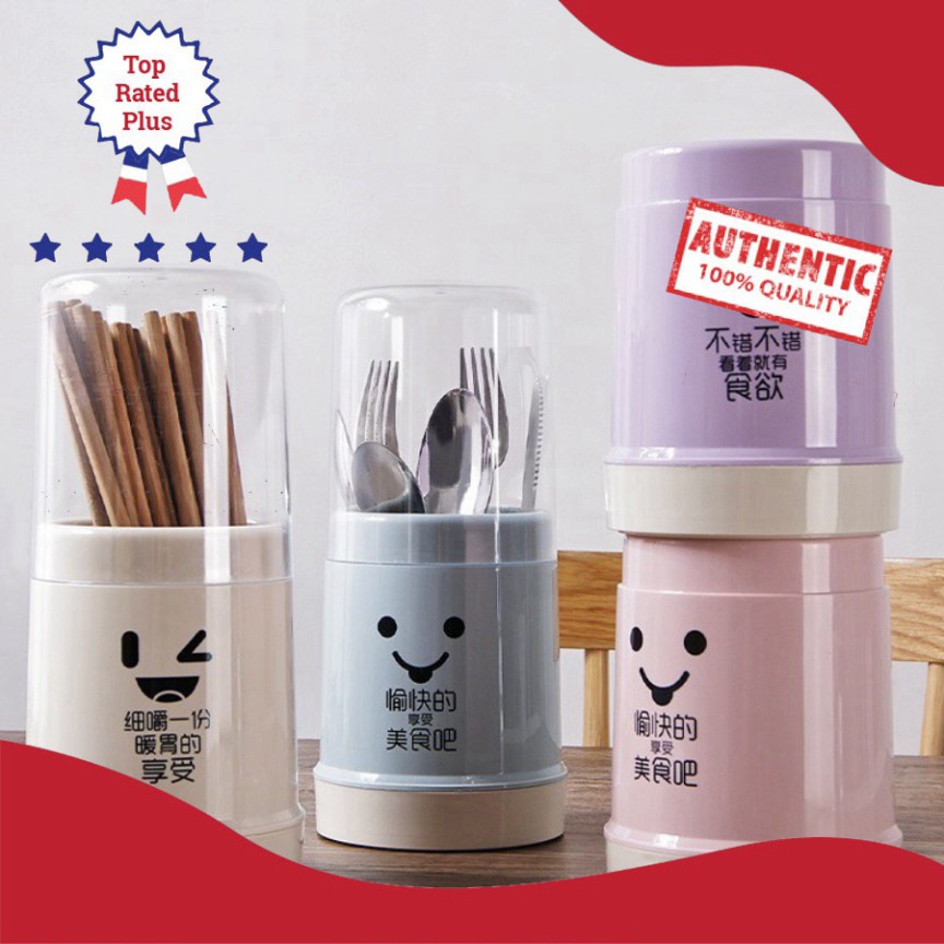 Big sale Ống Cắm Đũa Muỗng Thìa Mặt Cười Có Nắp Nhựa Trong Để Bàn Xinh Xắn - Hộp Đựng Đũa Muỗng Mặt Cười Có Nắp Dumbo St