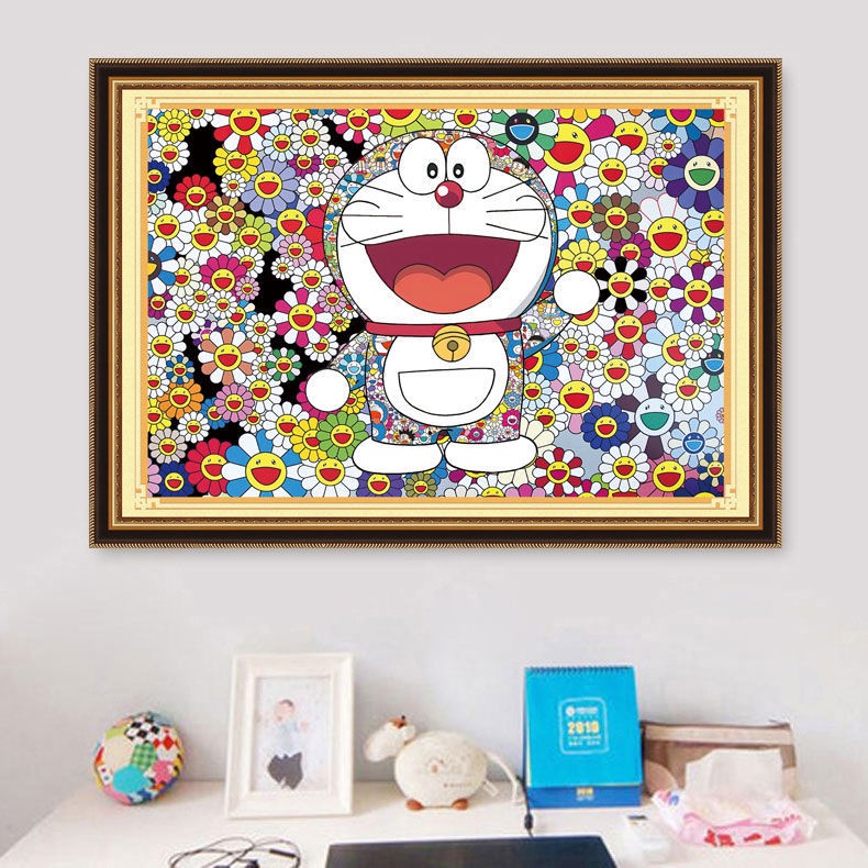 Tranh Thêu Chữ Thập Bốn Sợi Hình Mèo Máy Doraemon Hoa Hướng Dương Cỡ Lớn Đơn Giản Trang Trí Phòng Ngủ Trẻ Em