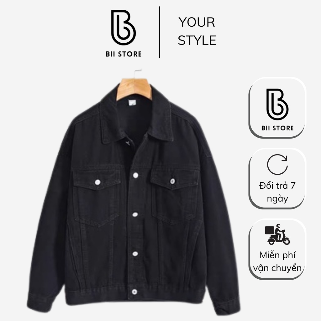 Áo khoác jeans đen nam nữ dáng rộng , áo khoác bò không phai màu phù hợp học sinh sinh viên BMX