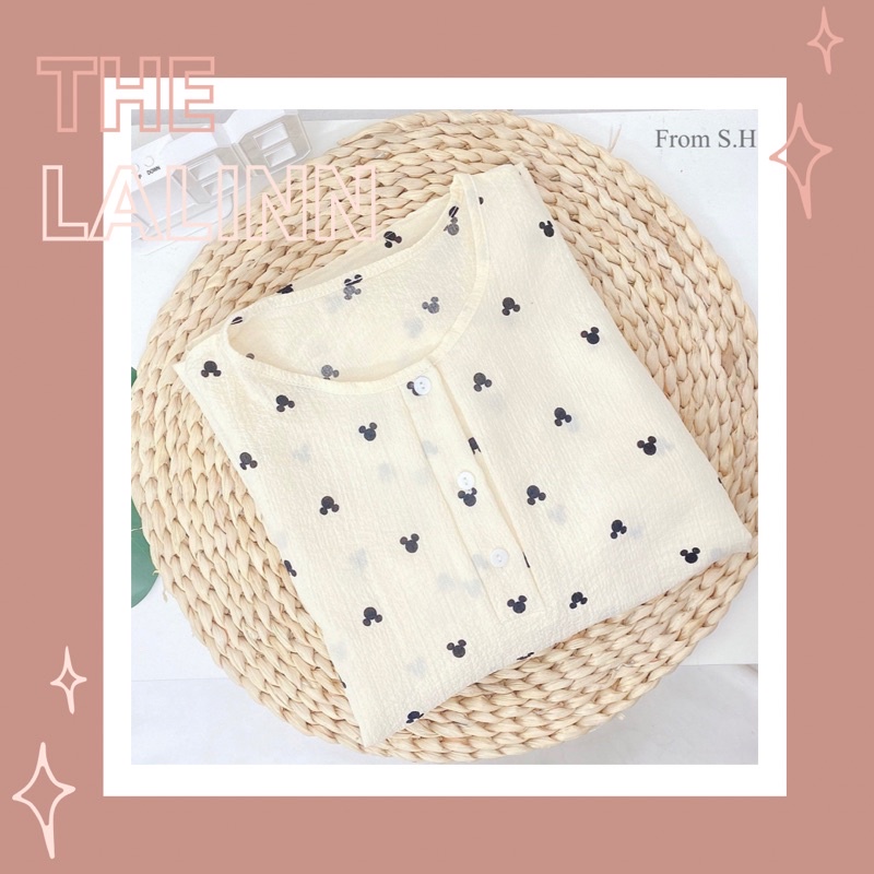 [ ẢNH THẬT ] Pijama xốp đũi Hàn cổ viền bèo/cổ nút tay bo hoạ tiết xinh xắn. Bộ ngủ nữ hoạt hình dễ thương ( Pyjama )