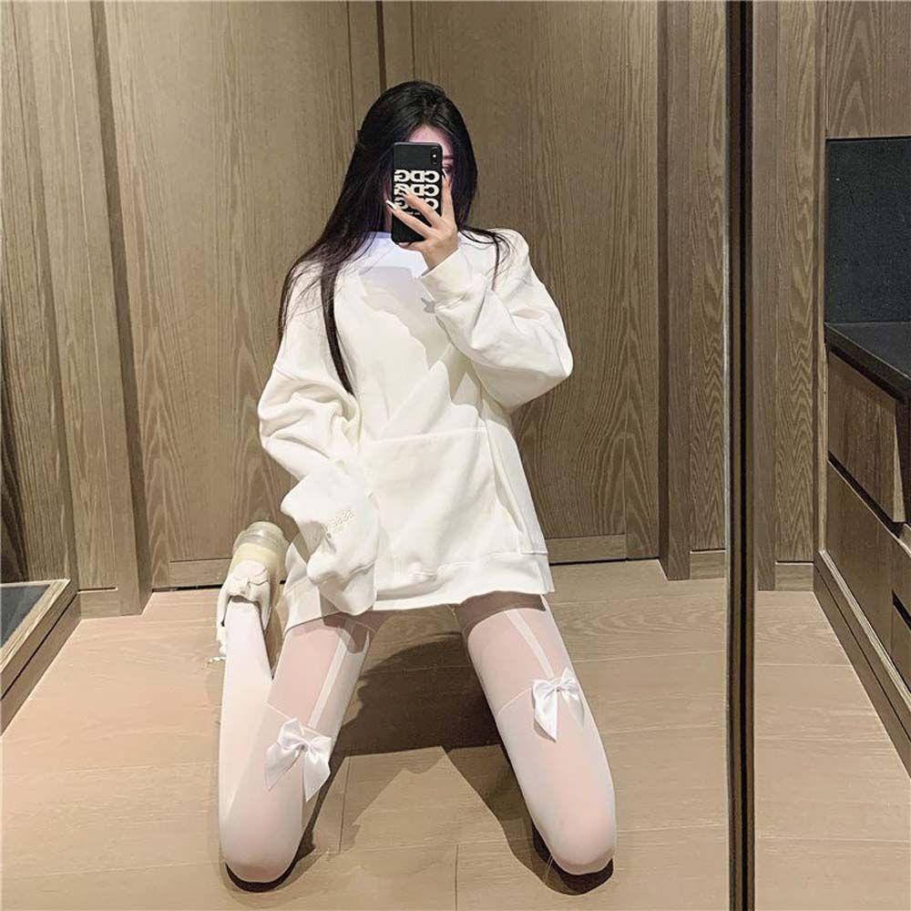 QQMALL Quần Tất Nylon Không Đường May Đính Nơ Phong Cách Lolita Gợi Cảm Cho Nữ