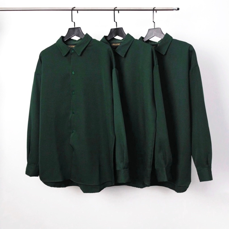 Sơ mi xanh green trầm 1.3 chất đẹp KPis Clothes sale 50% dáng rộng unisex nam nữ