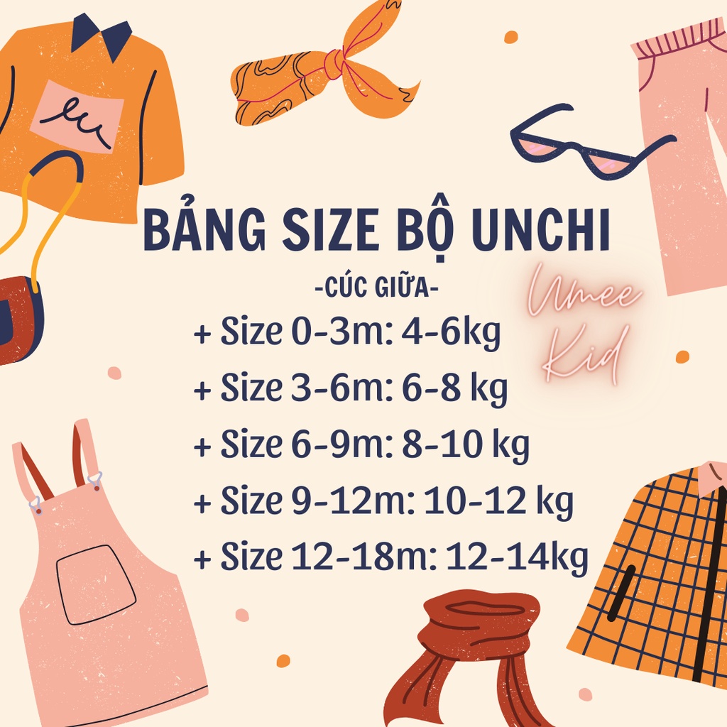 Bộ Cộc Tay Cúc Giữa Unchi peptit Hoạ Tiết Quần Màu Cho Bé Trai Bé Gái - Umee kids