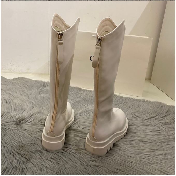 Bốt đùi cao cổ WOMENSTORY giày boots nữ cổ vát da PU mềm khóa sau boot mũi tròn đế dày 5 cm boost thời trang 589