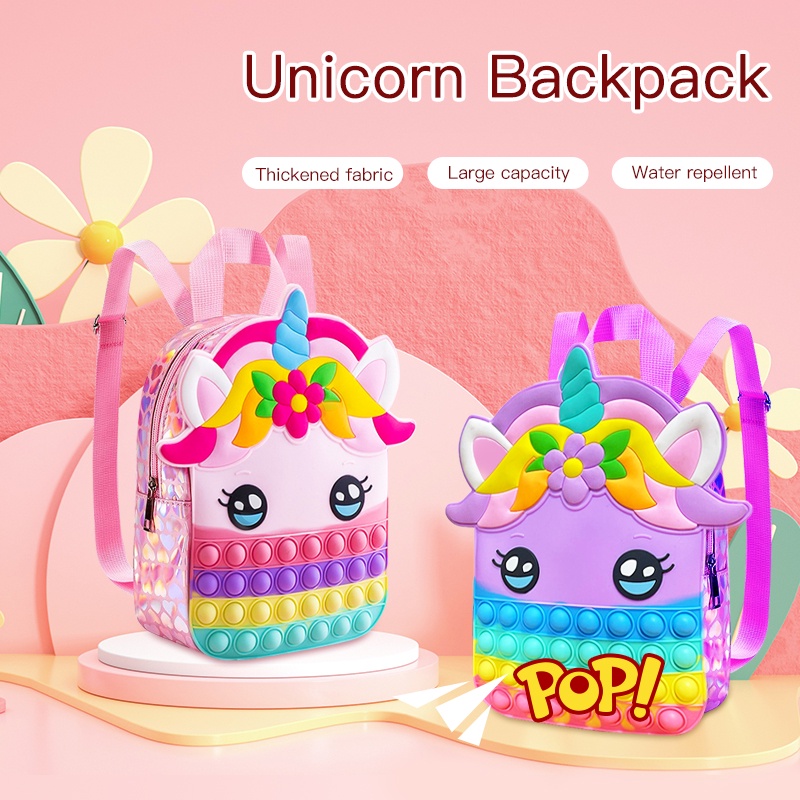 Large Pop It Fidget Toy Unicorn Backpack Girls Wallet Bag Kids Stress Relief School Supplies Birthday Party Gifts