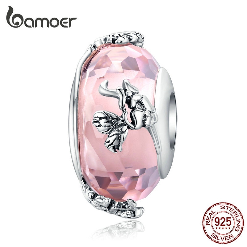 Phụ Kiện Hạt Trang Sức Bamoer SCC1285 Bằng Bạc S925 Hình Cánh Bướm Đính Hạt Pha Lê Phong Cách Châu Âu DIY