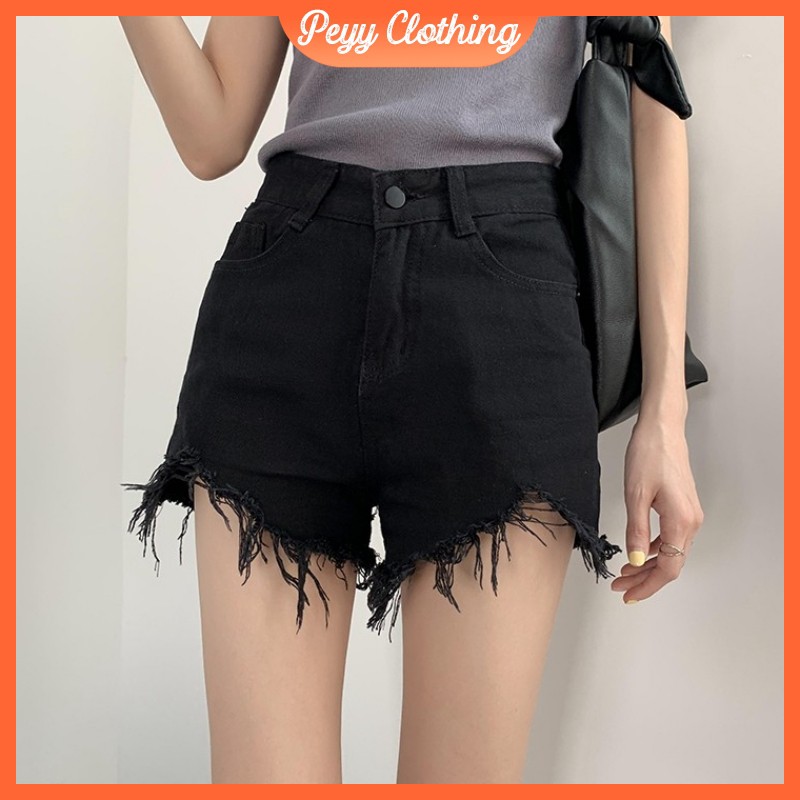 Quần short jean nữ lưng cao rách ống ulzzang Hàn Quốc Q1 - Peyy Clothing
