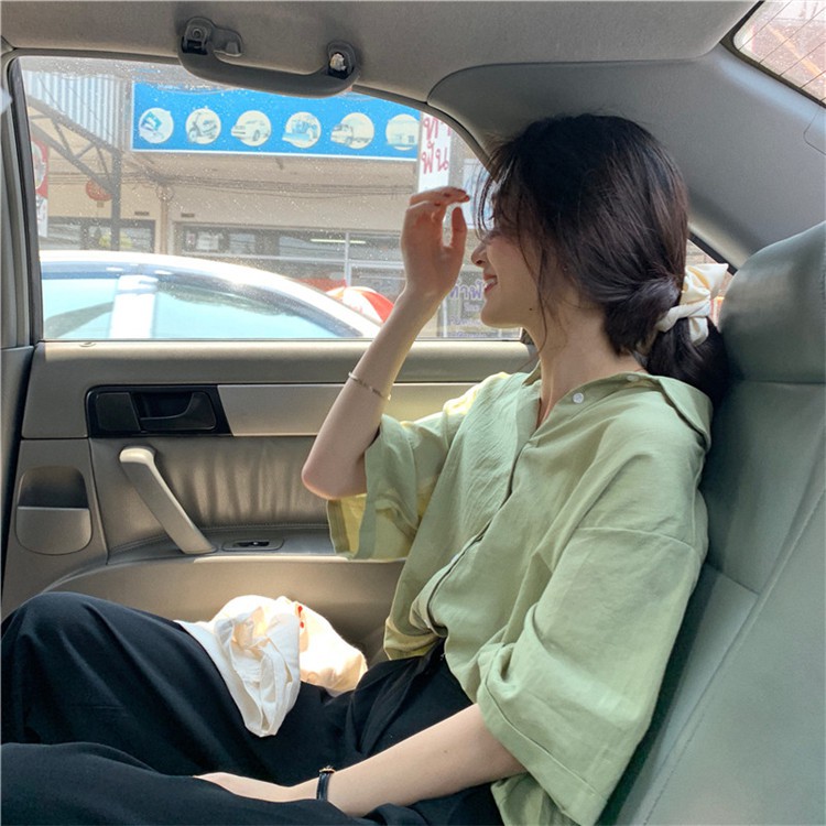 CCVN Áo Sơ Mi Tay Ngắn Màu Sắc Đơn Giản Thời Trang Dành Cho Nữ