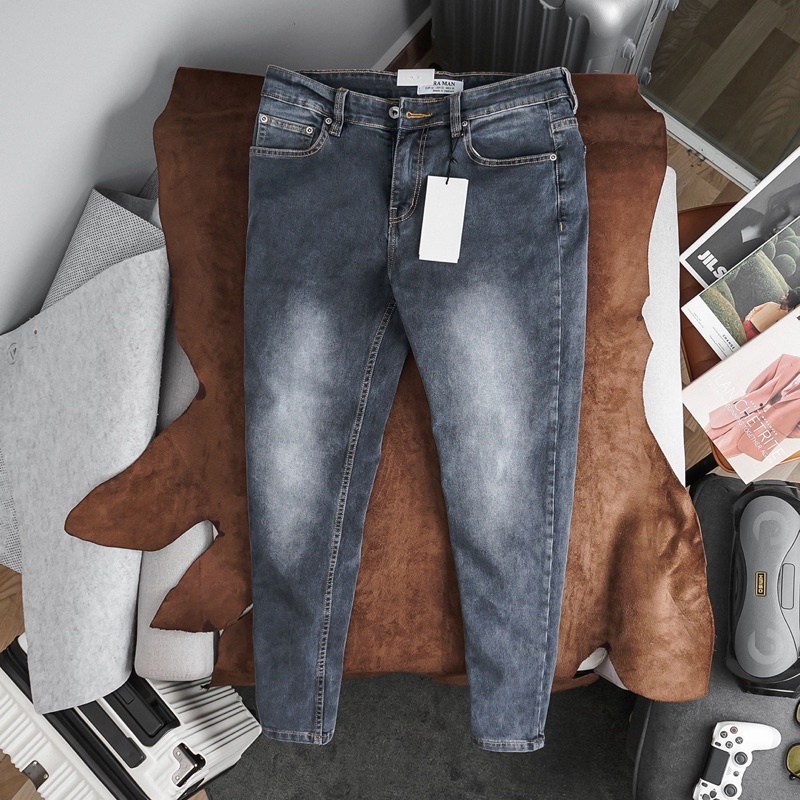 Quần jean dài nam rách co giãn xuất dư chất bò cao cấp dáng slimfit