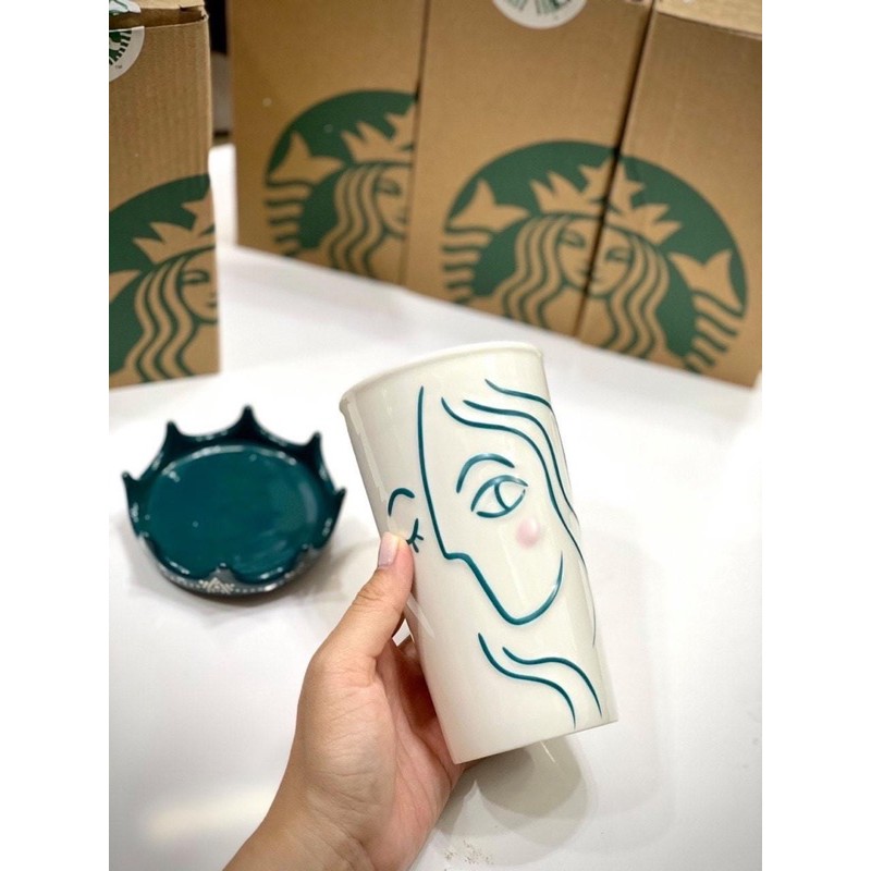 [Fullbox] Ly Starbucks Crown Queen Sứ Xanh 296ml
