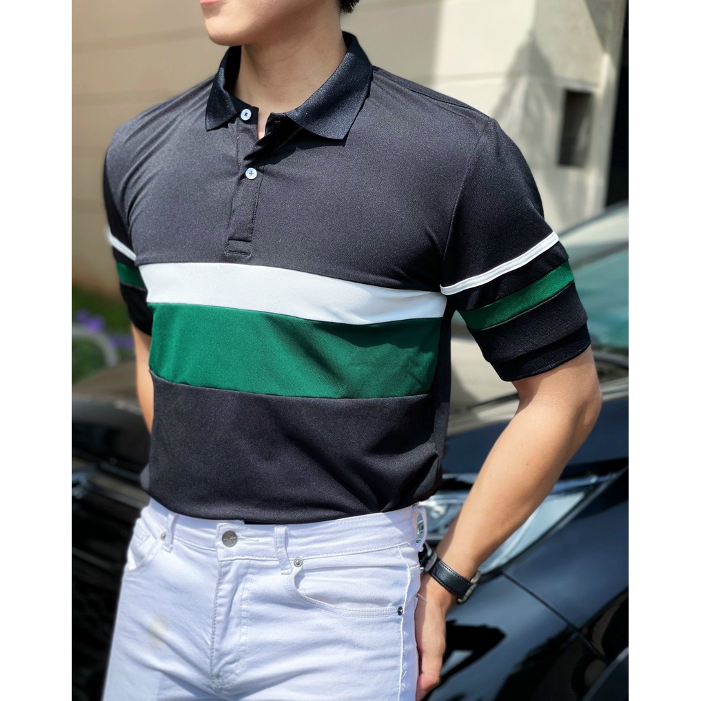 Áo POLO phối sọc ngang 3 màu ngắn tay, chất liệu thun cao cấp, trẻ trung cá tính dễ phối đồ