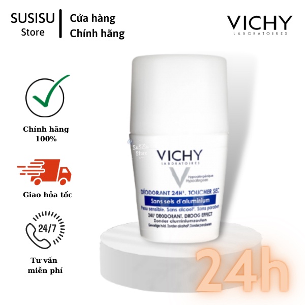 Lăn khử mùi VICHY Deodorant Anti-Transpirant khử mùi 24h Vichy 50ml cho da nhạy cảm (trắng 24h, xanh 48h, đỏ 72h)