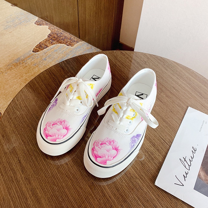 Giày Thể Thao Nữ Ulzzang Vintage, Giày Vải Canvas Graffiti Họa Tiết Hoa Mẫu Đơn Basic Hàn Quốc Street Style-classy_shoes