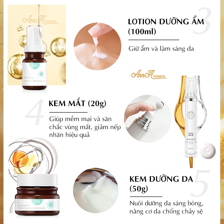 Bộ Skincare Chăm Sóc Da Mặt Dưỡng Trắng Da Glutathione ODINA, Bộ Mỹ Phẩm Nội Địa Trung Dưỡng Ẩm Chống Lão Hoá Set 5 Món