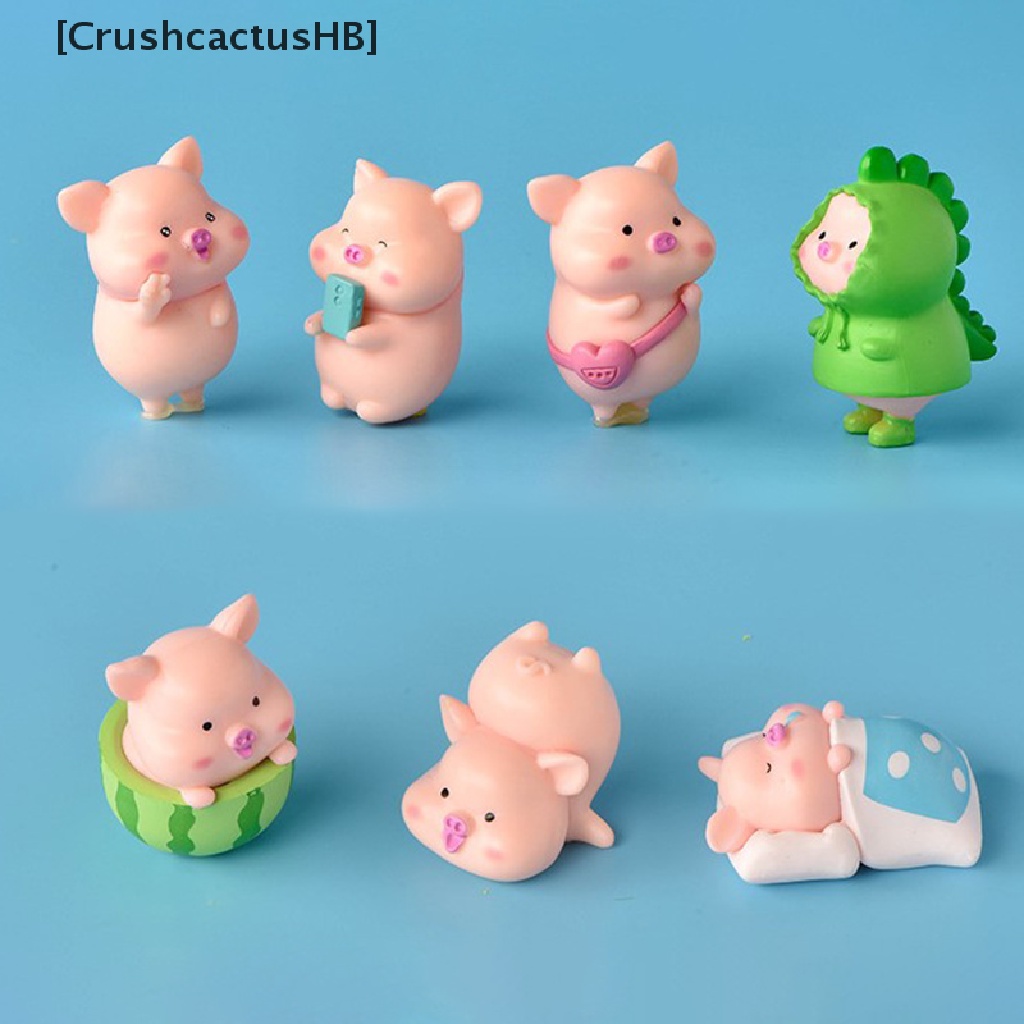 [CrushcactusHB] Set 7 Mô Hình Đồ Chơi Chú Heo Hoạt Hình Trang Trí Thu Nhỏ Bán Chạy