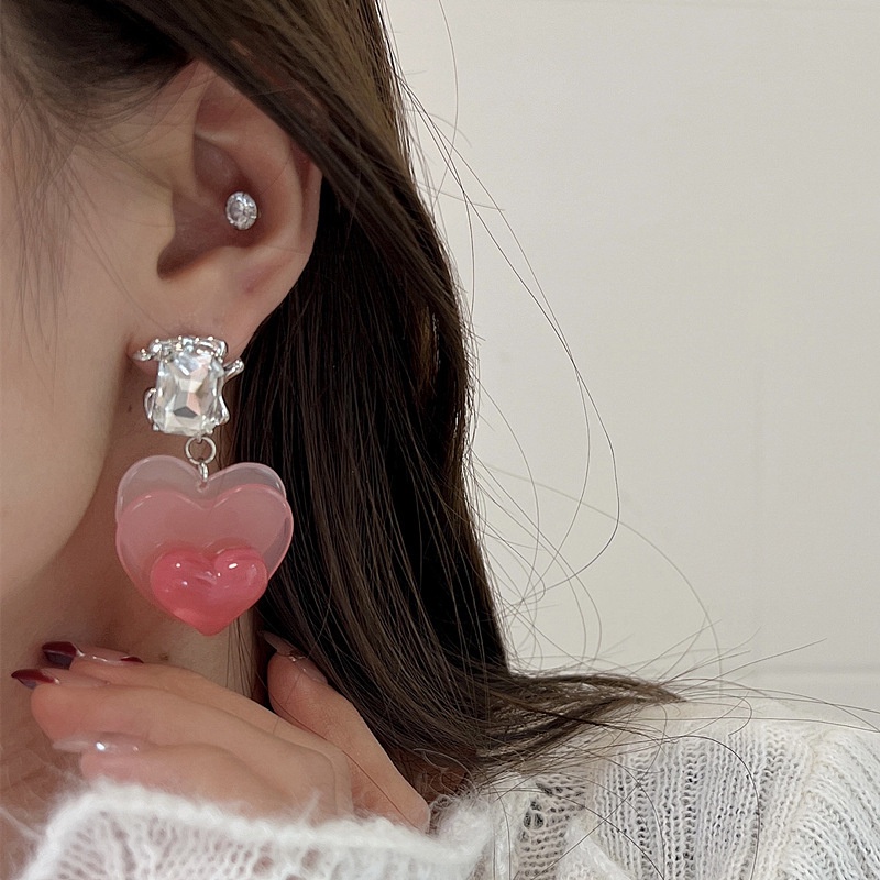 Bông Tai Mạ Bạc 2022 Hình Vuông Trái Tim Đính Đá Zircon Sang Trọng