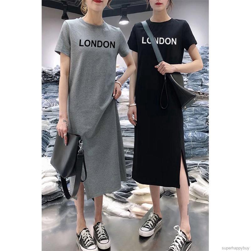 Women's Long Dress Casual Letter Printed Loose Fashion Sexy Spilt Long Dress | BigBuy360 - bigbuy360.vn