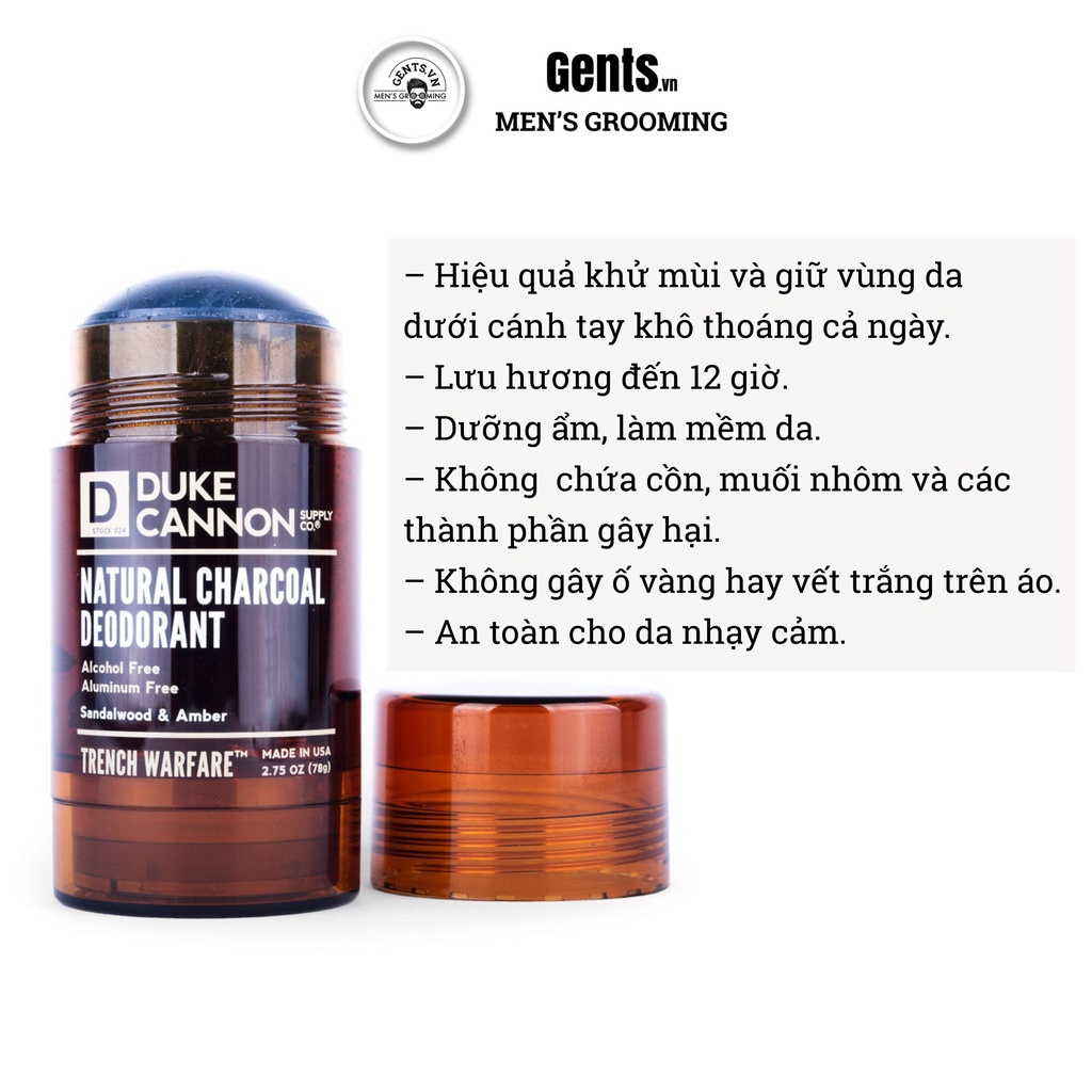 Lăn khử mùi nam Duke Cannon Aluminum-Free Deodorant 85g than hoạt tính tự nhiên, kháng khuẩn & khô thoáng cả ngày