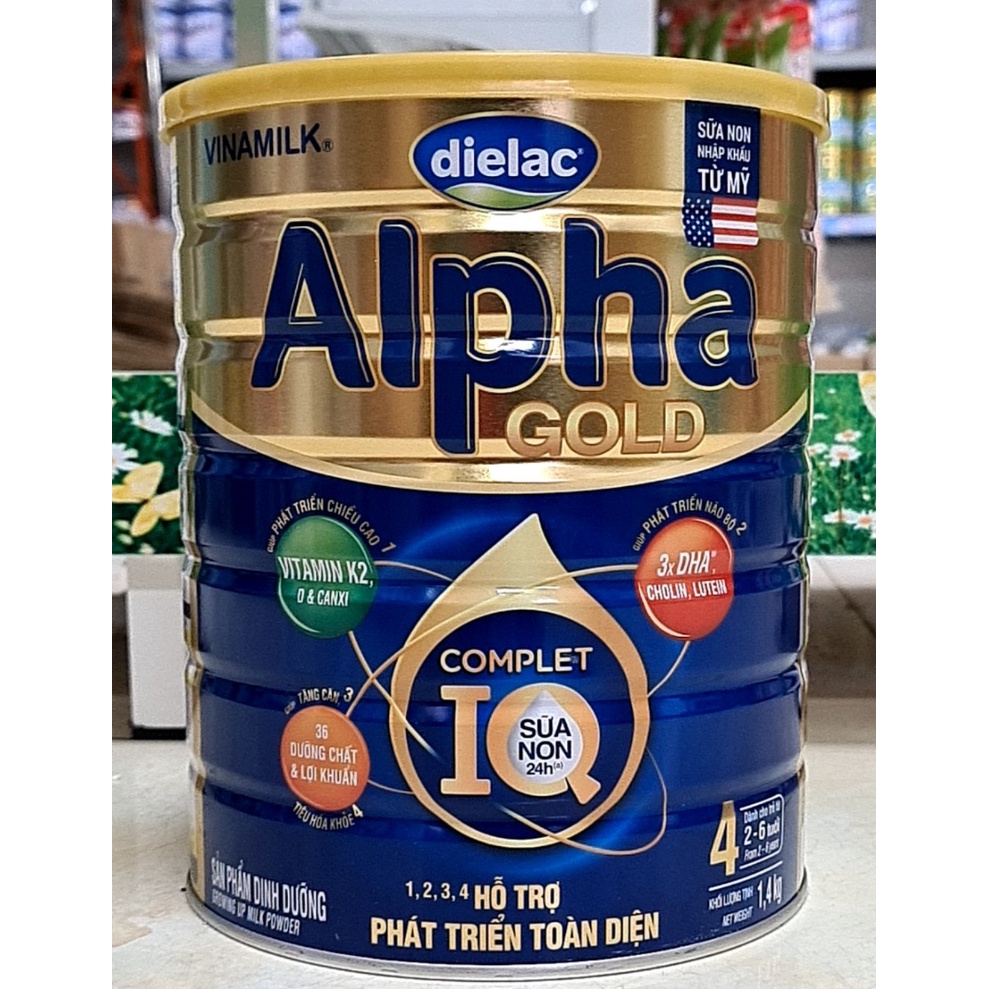 (Mẫu mới) Sữa bột Vinamilk Dielac Alpha Gold 4 sữa non 1400g (1kg4)