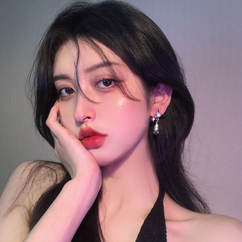 Bông Tai Hình Giọt Nước Bằng Kim Loại Đính Đá Màu Sắc Thanh Lịch Cho Nữ