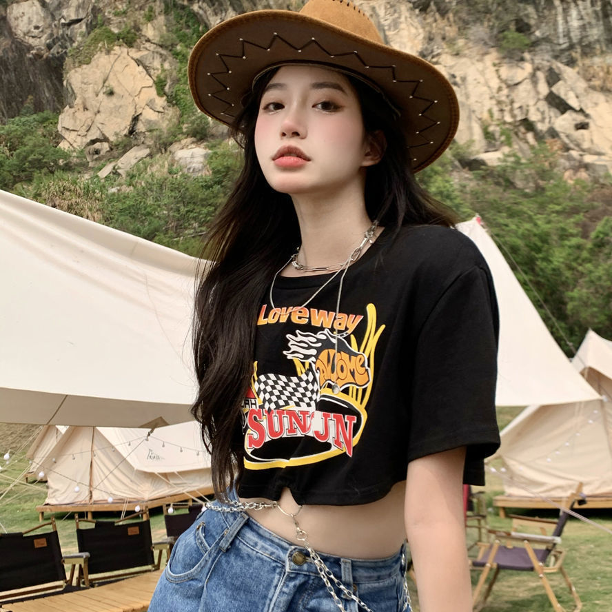 Áo thun tay ngắn in họa tiết phong cách retro dành cho nữ