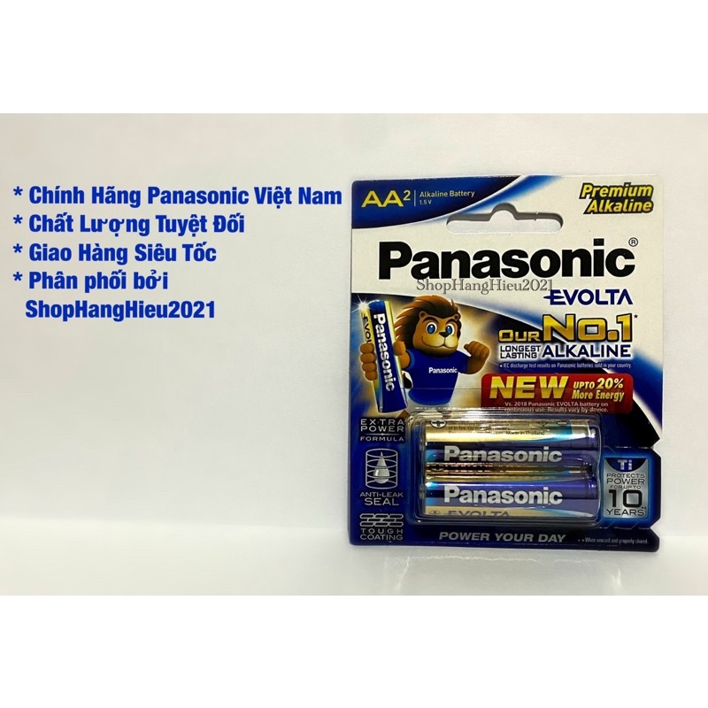 Pin AA Panasonic Evolta LR6EG/2B Premium Alkaline Hàng Chính Hãng Vỉ 2 Viên Made in ThaiLand