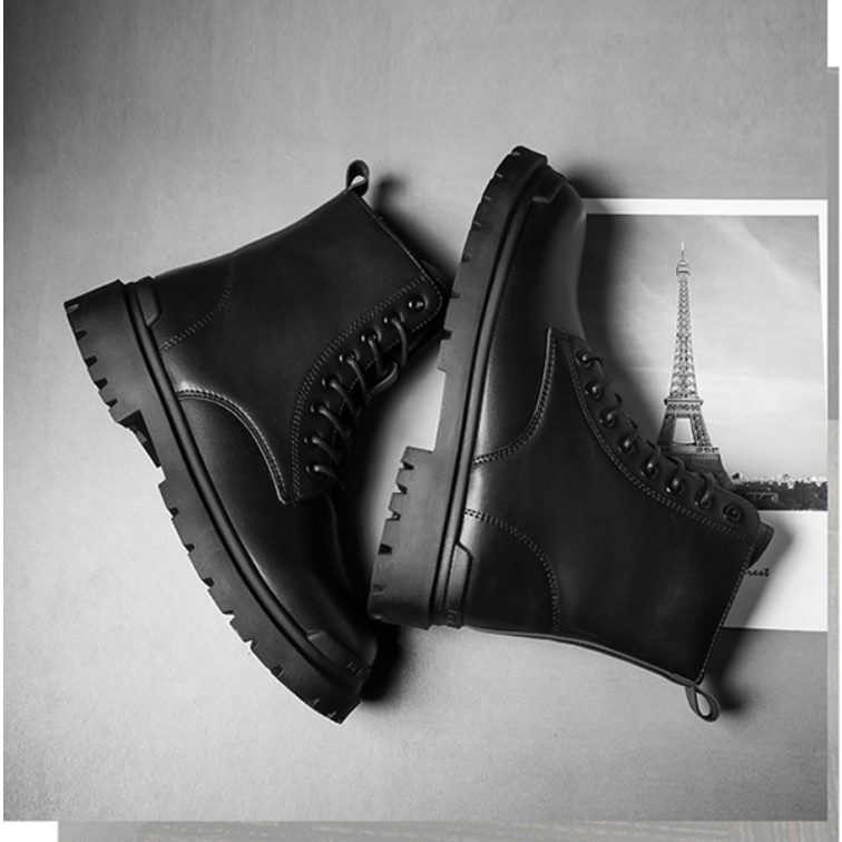 Combat Boot , Giày bốt cổ cao khóa zip tăng chiều cao 7cm Black Panther New 2022