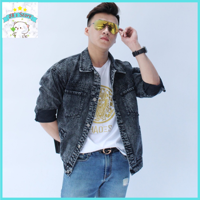 Áo khoác jean nam form rộng 68's Store phong cách thời trang jean đơn giản có big size đến 115kg