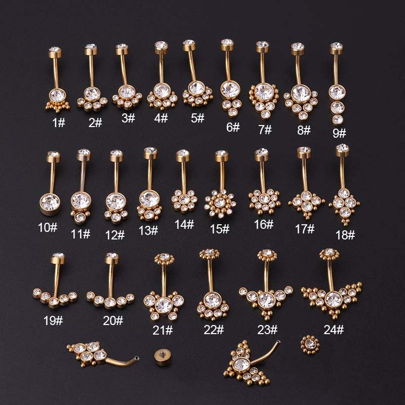 Khuyên xỏ rốn thanh cong 14gauge bằng thép không gỉ đính đá giả kim cương