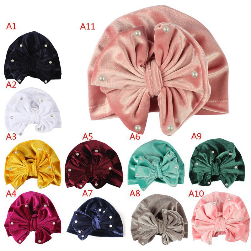 Mũ trùm đầu co giãn thiết kế nơ đáng yêu cho bé