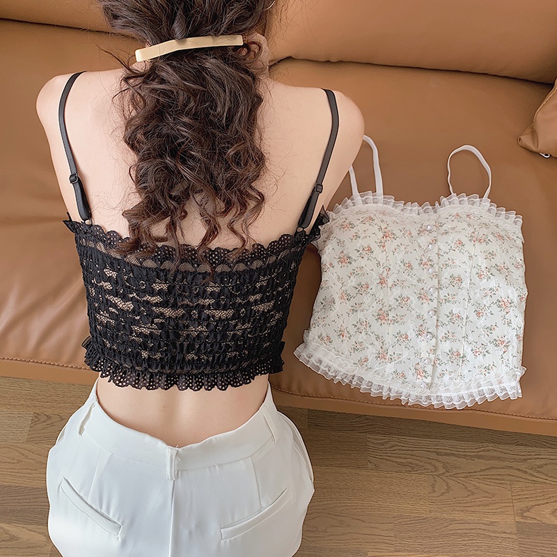 Áo Hai Dây Phối Ren Họa Tiết Hoa Xinh Xắn Thời Trang