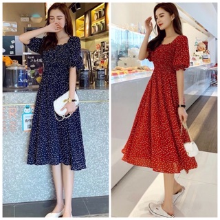 Đầm váy bi rối cổ vuông 2 màu