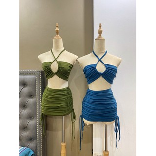 bộ bơi bikini 2 mảnh buộc dây chéo cổ váy rút mặc được nhiều kiểu hot trend