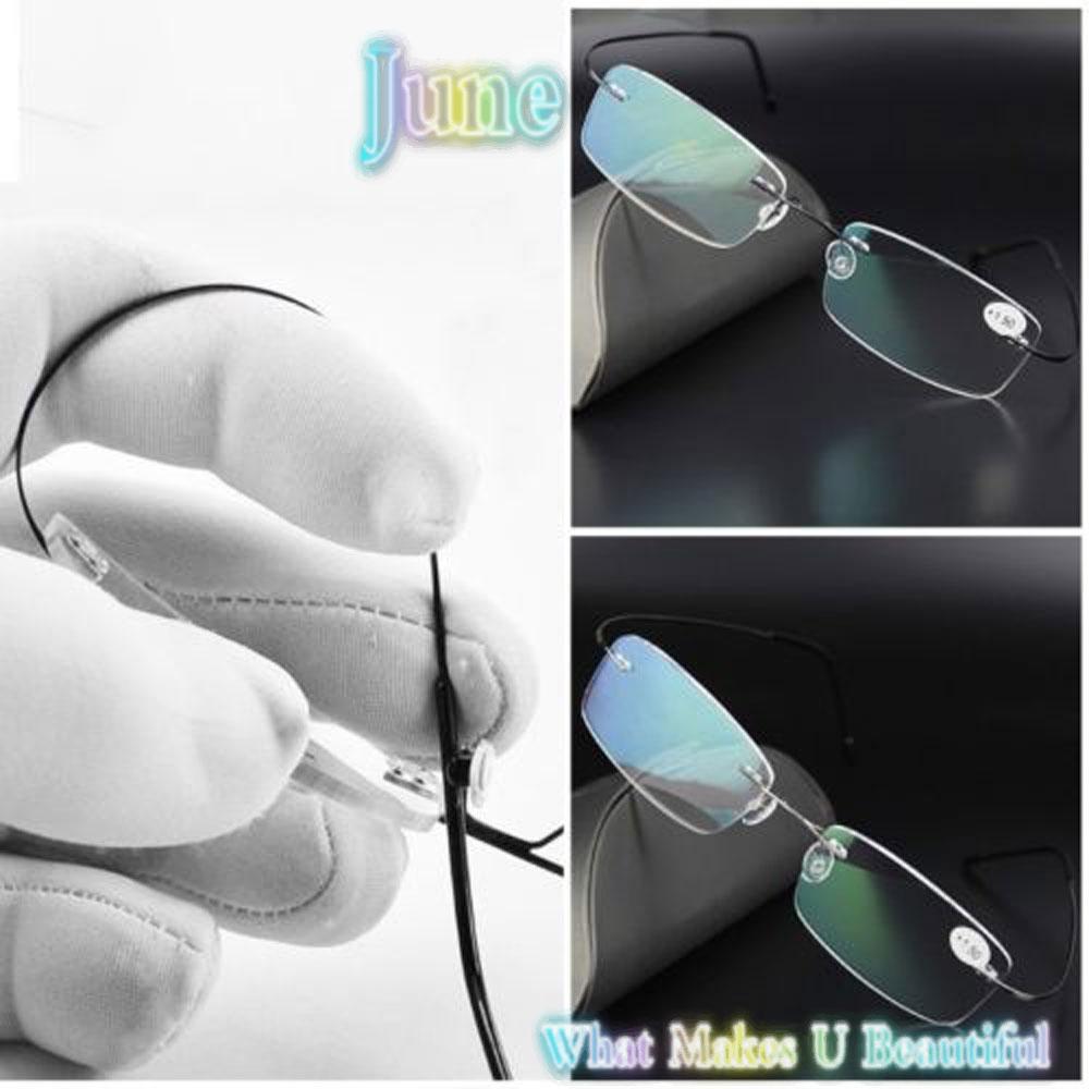 JUNE Health Care Reading Glasses Elder Memory Titanium Eyeglass Ultralight Rectangular Degree Spectacles Unisex Rimless/Multicolor