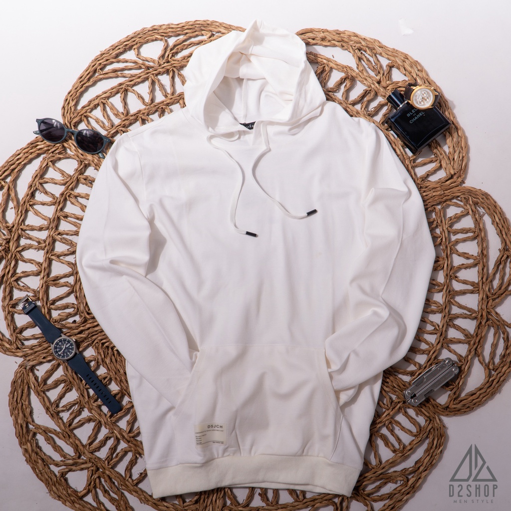 Áo hoodie nam D2shop màu trắng, trơn