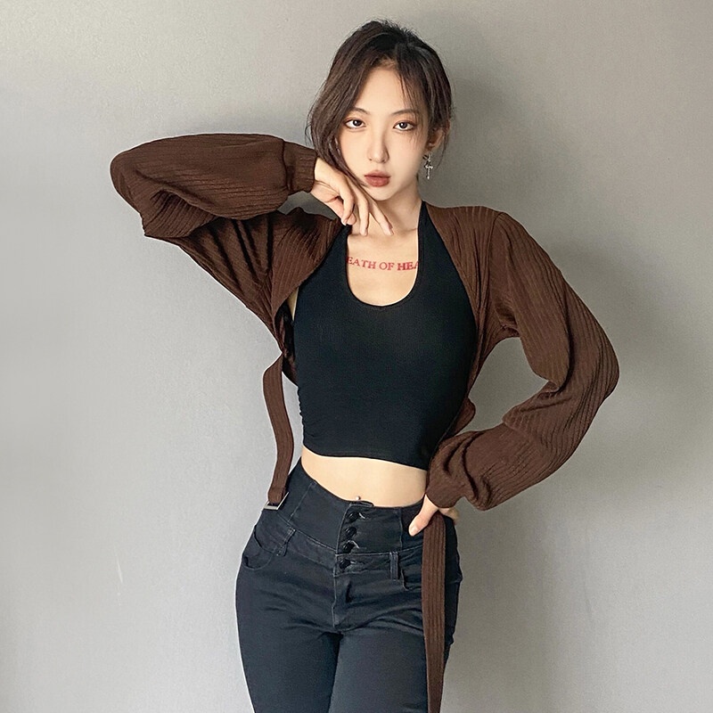 Kliou 2023 new Bộ áo cardigan 2 mảnh KLIOU 2023 tay dài phong cách đường phố thời trang xuân hè 2022