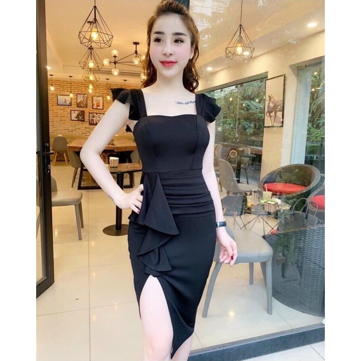 Đầm Body ⚡𝙎𝙄𝙀̂𝙐 𝙎𝘼𝙇𝙀⚡ Đầm Ôm Nữ Cánh Tiên Phối Bèo Xẻ Tà Dễ Thương - 65092