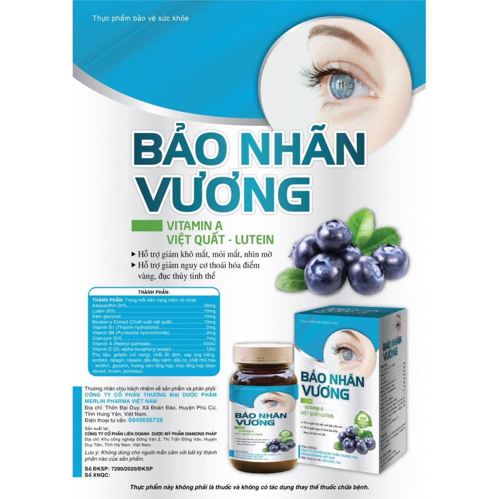 Bảo Nhãn Vương - Hỗ trợ giảm khô mắt, mỏi mắt, thoái hóa điểm vàng, giúp sáng mắt (30 viên)