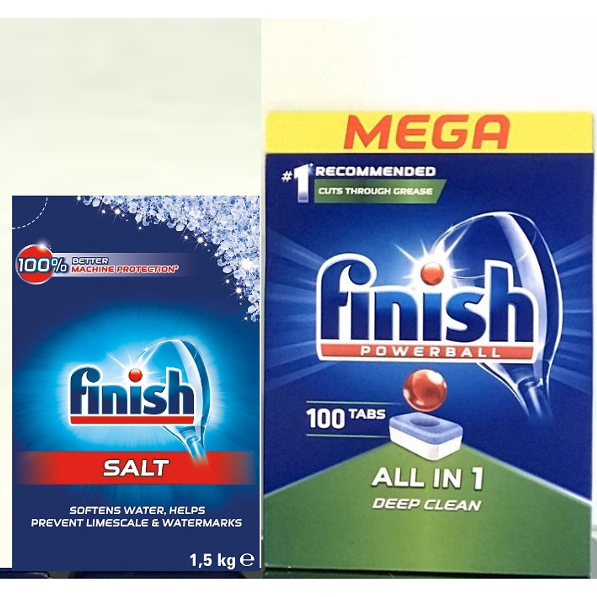 Combo : Viên rửa Finish All in one 100 + Muối Finish 1,5kg