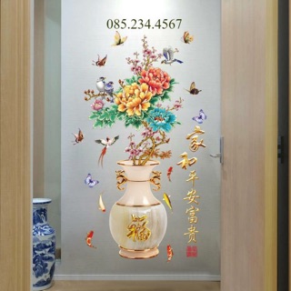 Decal 3D Bình Hoa Mẫu Đơn