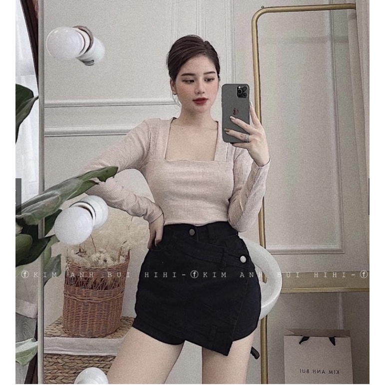 Áo len body dài tay cổ vuông - tăm nhung dày mịn hàng chuẩn đẹp | BigBuy360 - bigbuy360.vn
