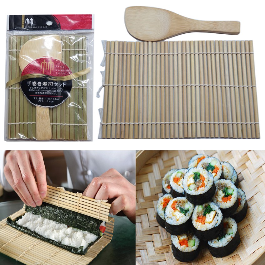 Mành cuộn Sushi bằng tre kèm muôi xới (cỡ vừa)