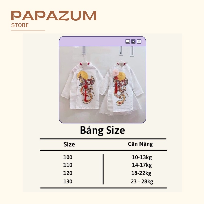 Áo dài cách tân họa tiết rồng phượng chất gấm nhung cho bé đi chúc tết PAPAZUM SE1089