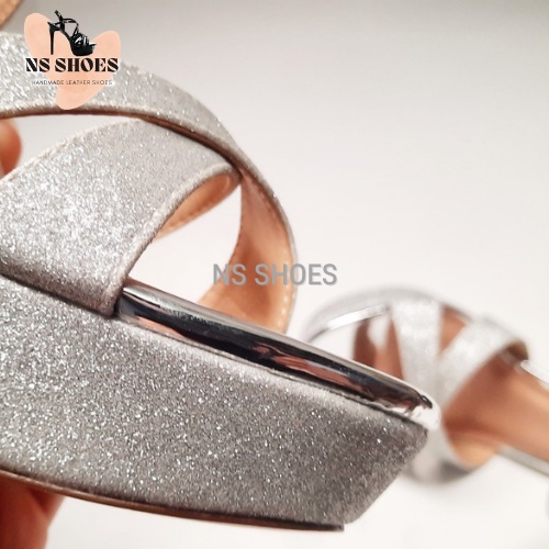 Sandal cao gót đế đúp quai chéo kim tuyến dễ đi, êm chân, thích hợp phối nhiều trang phục 10cm - NS2137