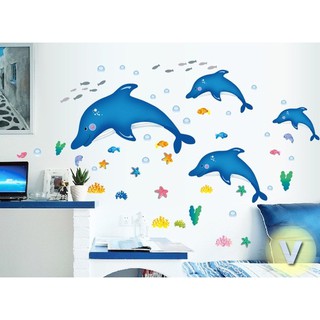 Decal dán tường Cá heo xanh