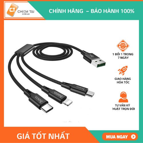 Cáp sạc nhanh dây dù Hoco DU10 Plus 3in1 3A 1m (Micro, Lightning, Type-C)