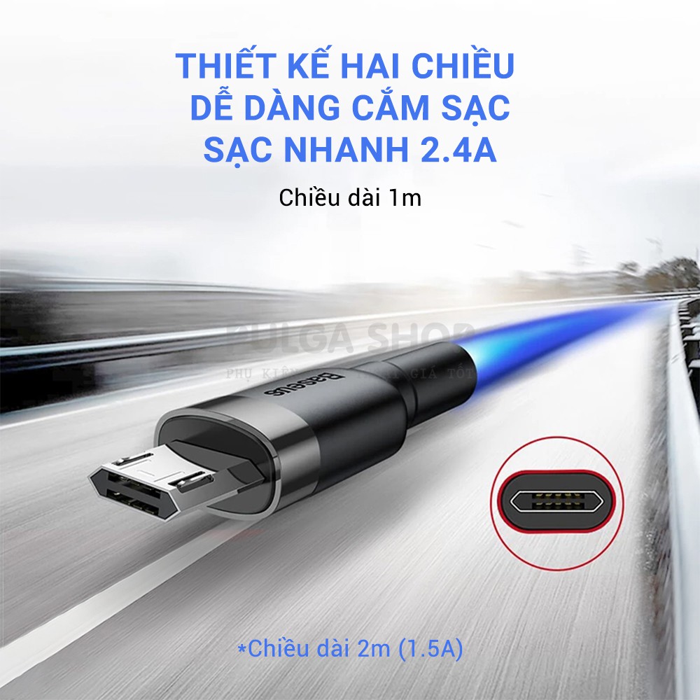 Dây Cáp Sạc Micro USB Baseus Sạc Nhanh 2.4A QC3.0 Cho Điện Thoại Android Samsung/ Oppo/ Huawei/ Xiaomi/ Vivo/ Realme