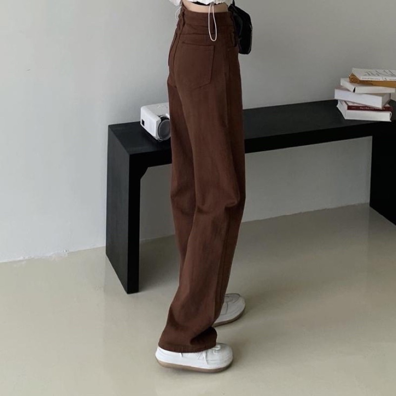 Quần suông nữ dáng dài quần jean kaki nâu ống rộng cạp cao đủ full 5 màu-Minxy