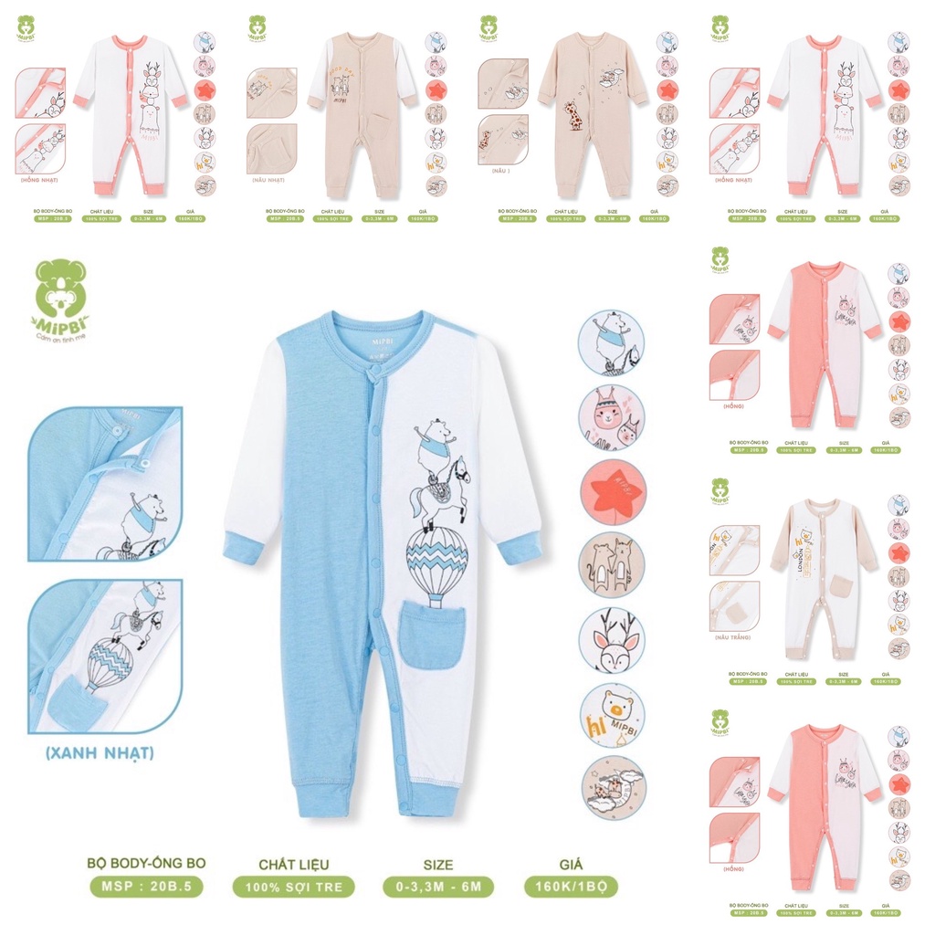 [MIPBI 2022] Bodysuit cài giữa chất vải bamboo họa tiết dễ thương hàng chính hãng cho trẻ sơ sinh