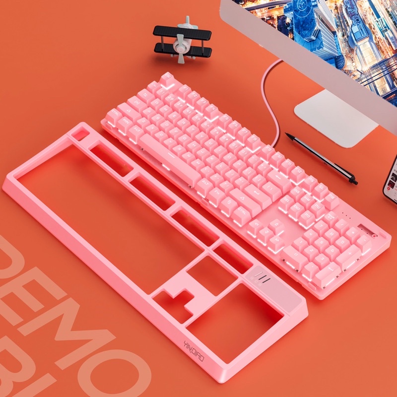 COMBO Bàn Phím Cơ Chuột Máy tính Laptop Có Dây Gaming YINOIAO K300PRO G15 Màu Hồng Rễ Thương LED 22 Hiệu Ứng Cao Cấp